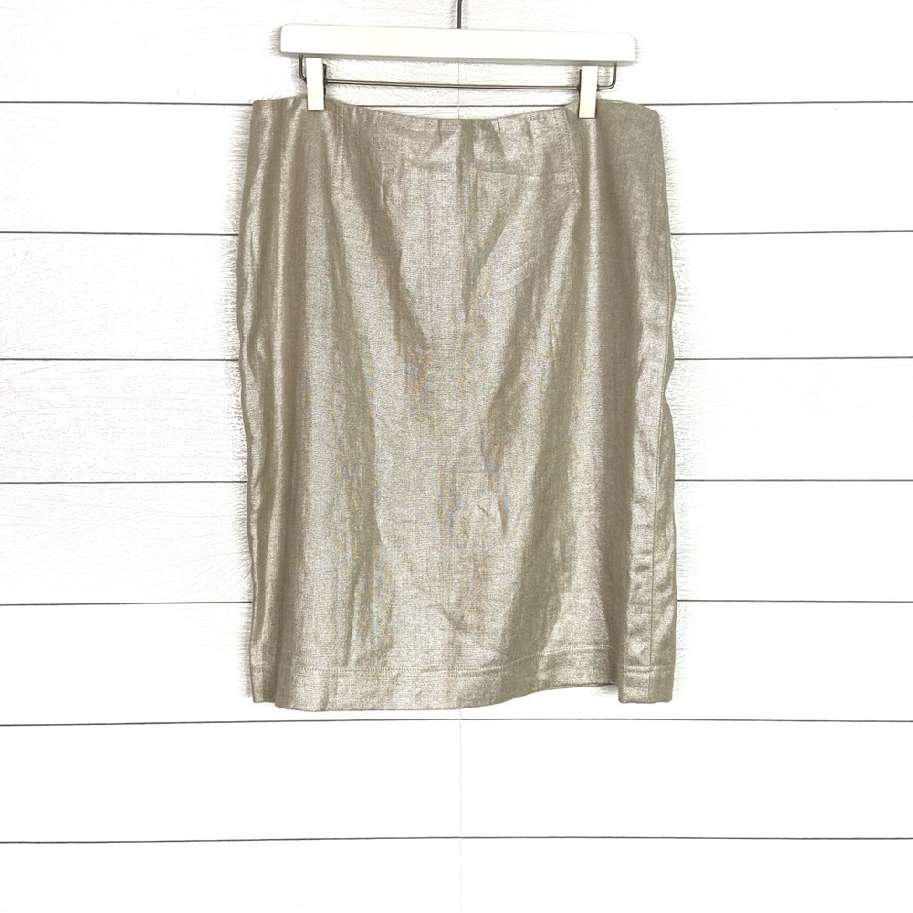 ESCADA Linen Pencil Skirt Metallic Gold 44